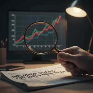 Magnifying glass over financial news showing rising CPI data