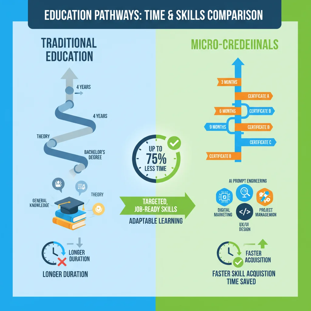Infographic comparing traditional education with micro-credential pathways
