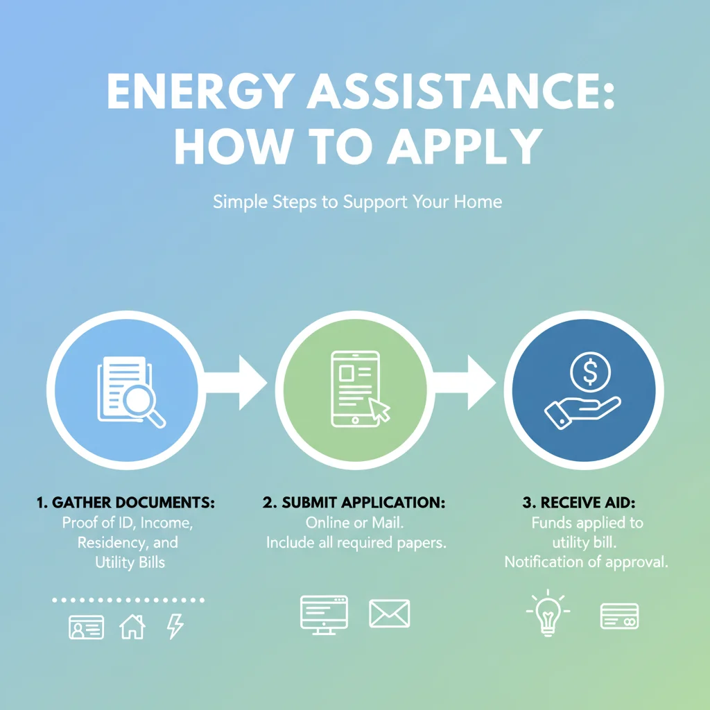 Infographic showing steps to apply for energy assistance