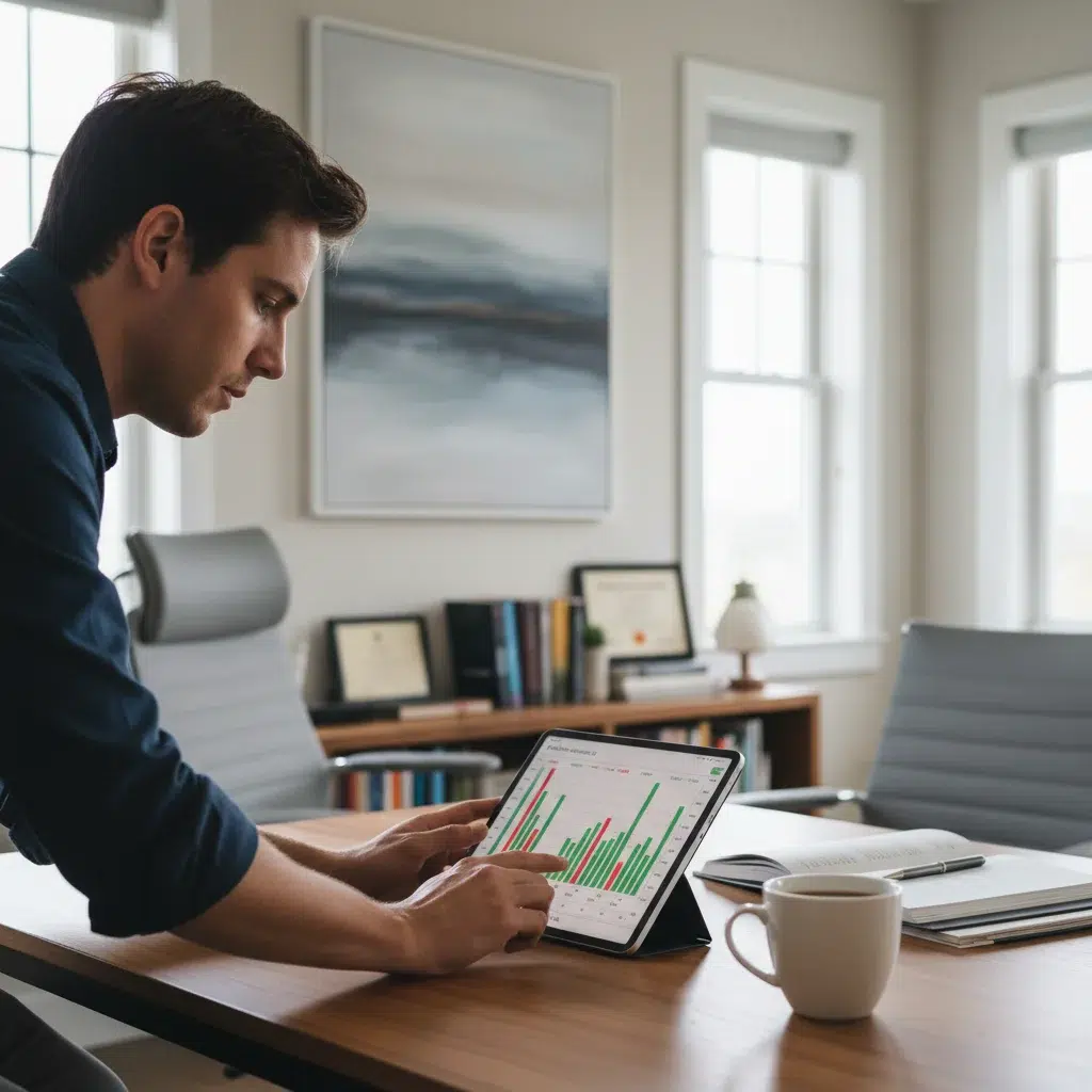 Individual actively analyzing financial charts and data on a tablet for strategic financial planning.
