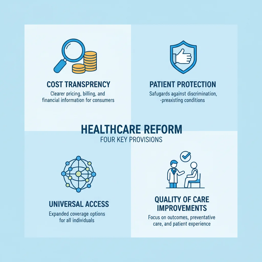 Visual representation of the four key provisions of the proposed healthcare reform.