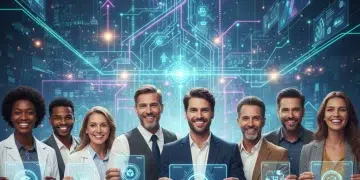 Professionals with micro-credentials symbolizing accelerated career growth