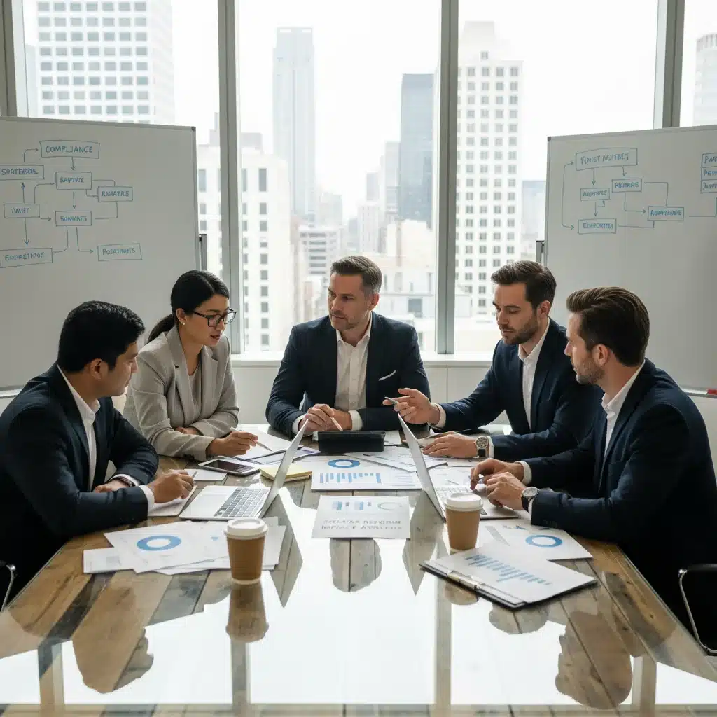 Business team discussing tax strategy and financial reports