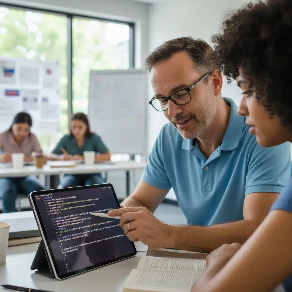 Student coding AI algorithm with teacher guidance