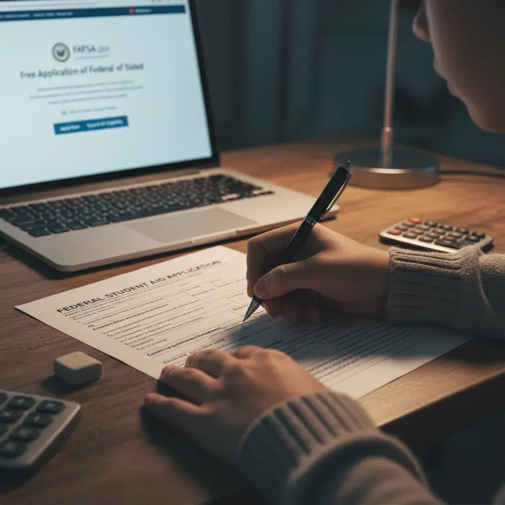 Student completing a federal financial aid application for higher education.