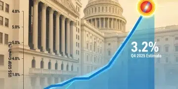 Graph illustrating strong US GDP growth in Q4 2025, exceeding expectations at 3.2%